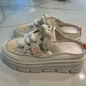 White and Orange Fashion Sneakers